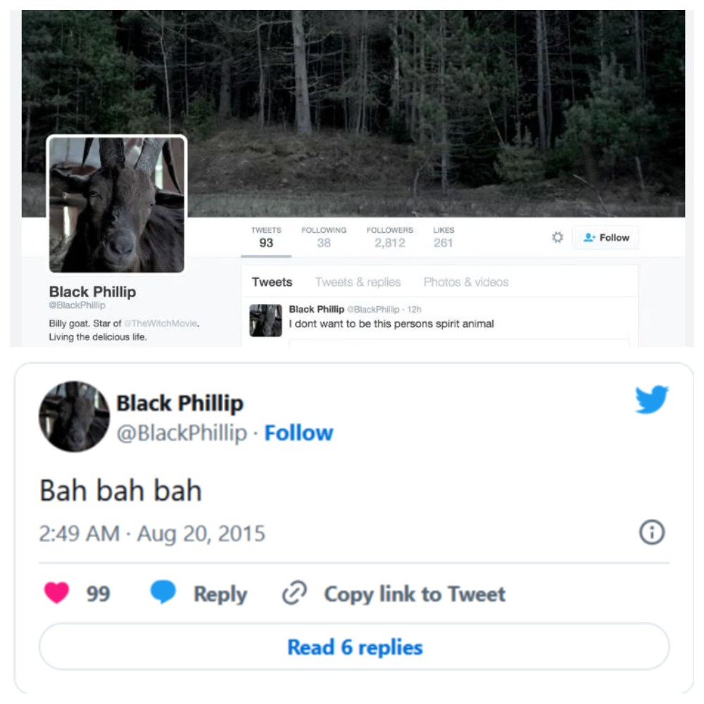 Аккаунт Чёрного Филиппа из «Ведьмы» в Twitter